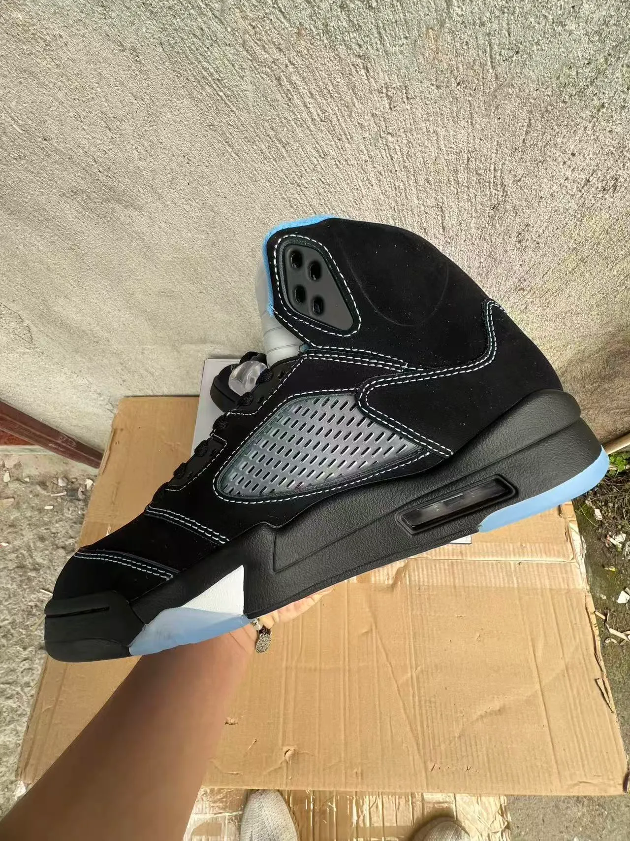 Air Jordan 5 Negro Azul Claro Blanco Zapatos de Baloncesto 8