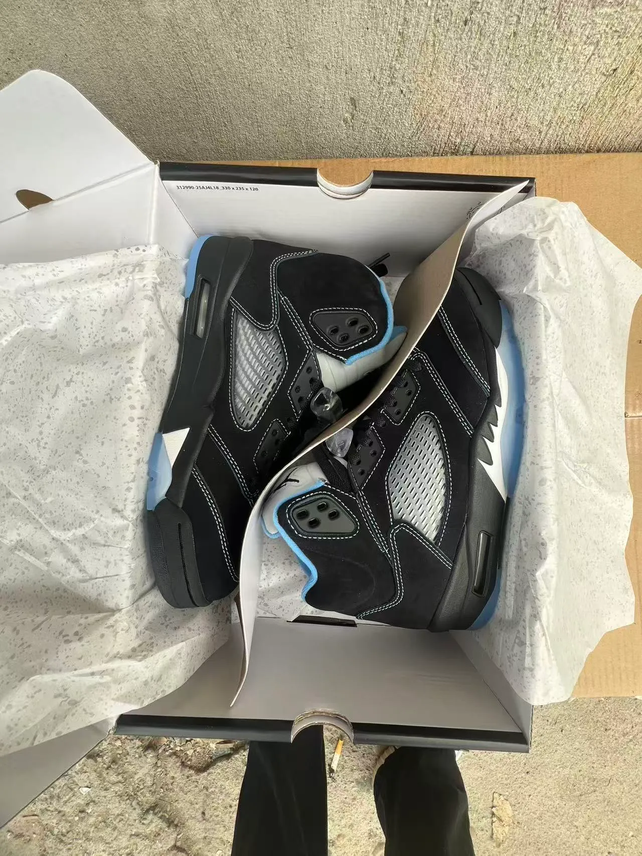 Air Jordan 5 Negro Azul Claro Blanco Zapatos de Baloncesto 3