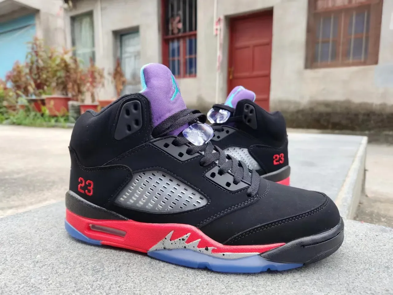 Air Jordan 5 Noir Rouge Bleu Chaussures de Basketball 2