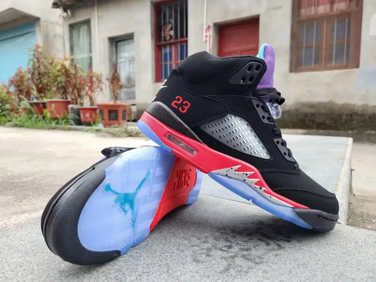 Air Jordan 5 Noir Rouge Bleu Chaussures de Basketball 3