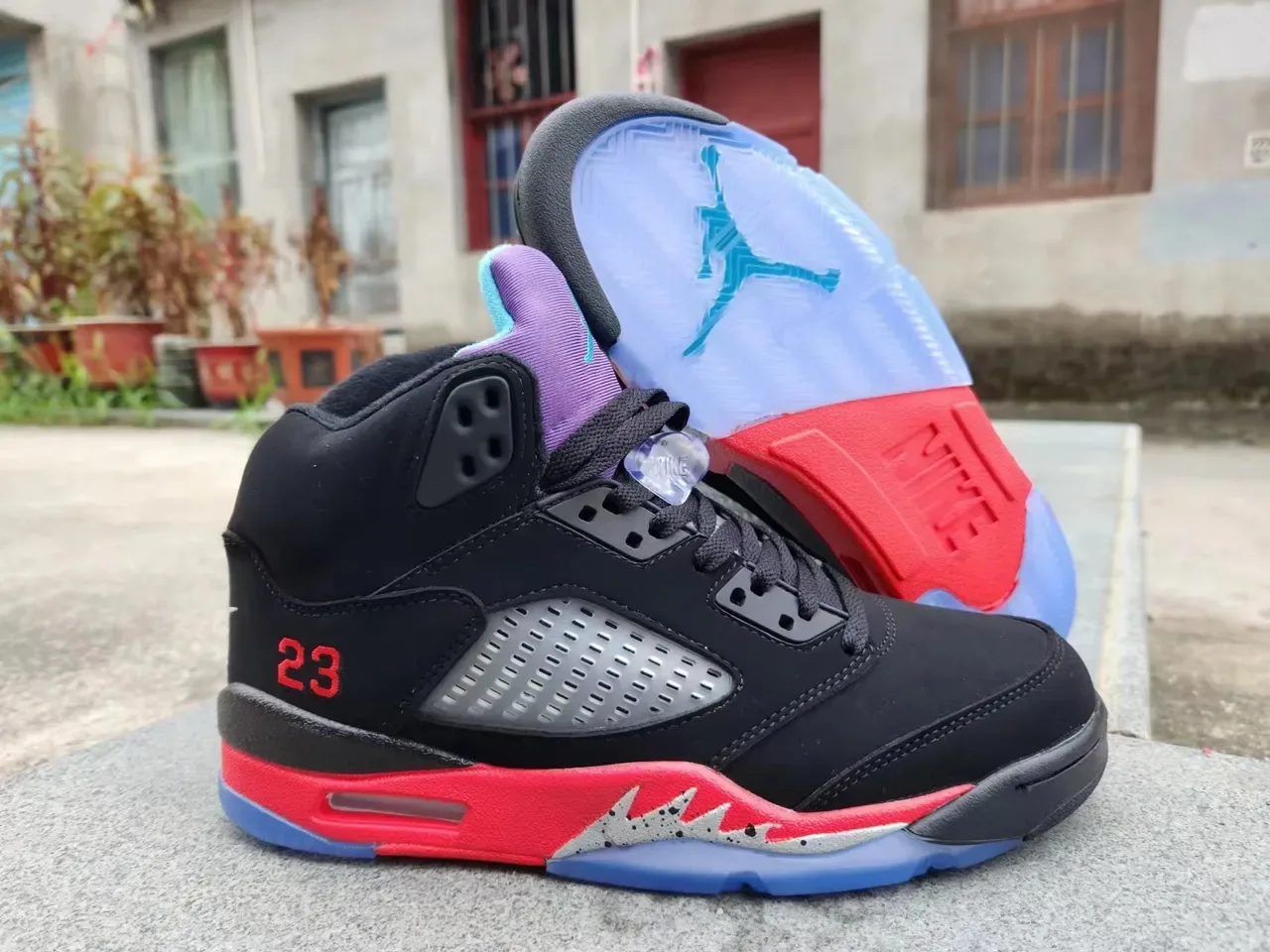 Air Jordan 5 Noir Rouge Bleu Chaussures de Basketball 5