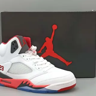 Air Jordan 5 tênis de basquete branco vermelho preto azul