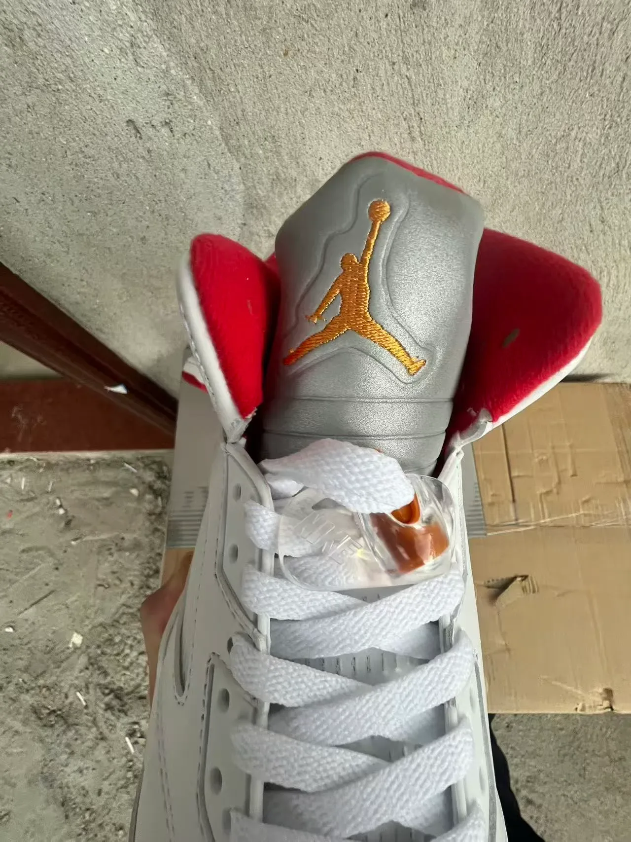 Air Jordan 5 White Red Orange Flame Basketball Shoes 4