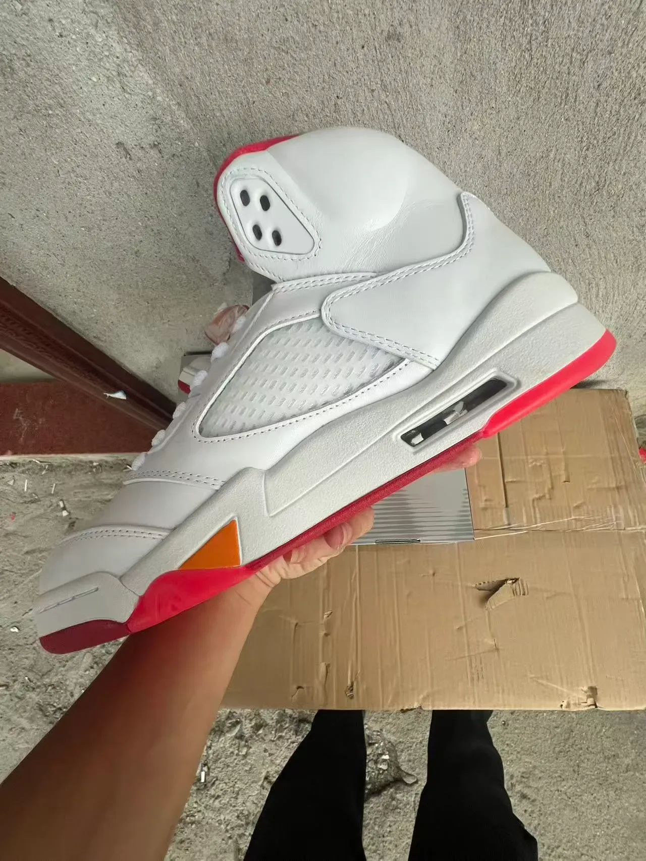 Air Jordan 5 White Red Orange Flame Basketball Shoes 5
