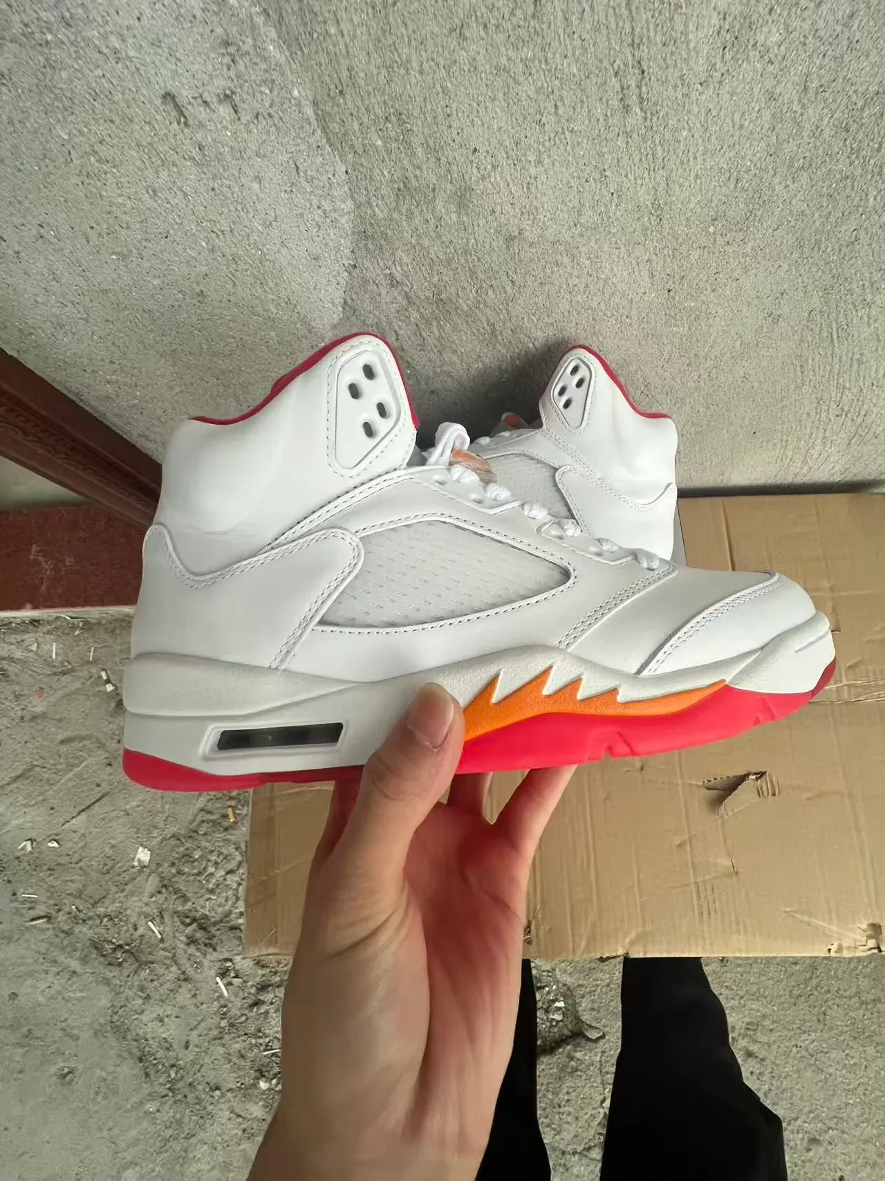Air Jordan 5 White Red Orange Flame Basketball Shoes 7