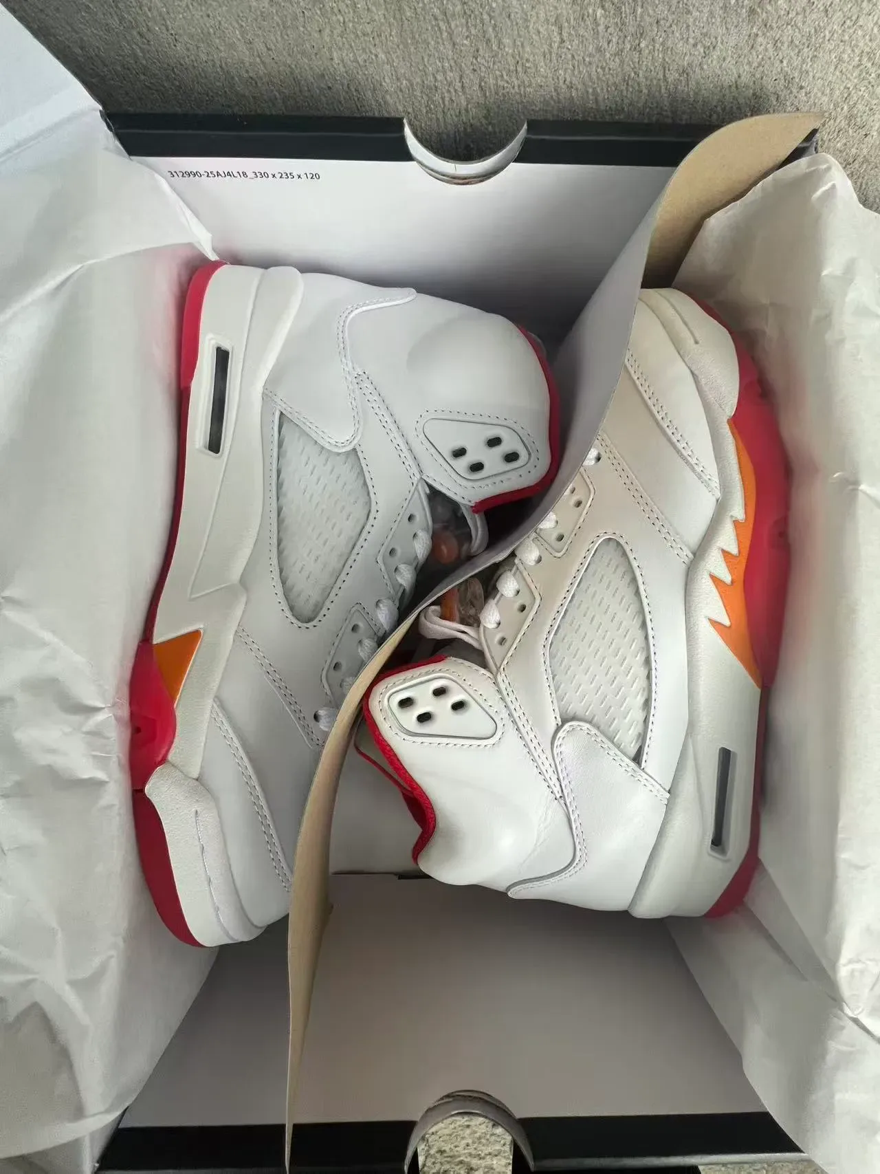 Air Jordan 5 White Red Orange Flame Basketball Shoes 9
