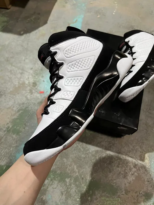 Air Jordan 9 tênis de basquete preto branco vermelho 3