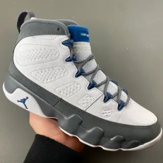Tênis de basquete Air Jordan 9 branco cinza azul-marinho