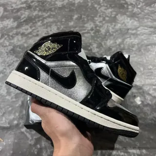 Air Jordan Negro Plata Zapatillas de Baloncesto Alto Brillante Cuero Patent