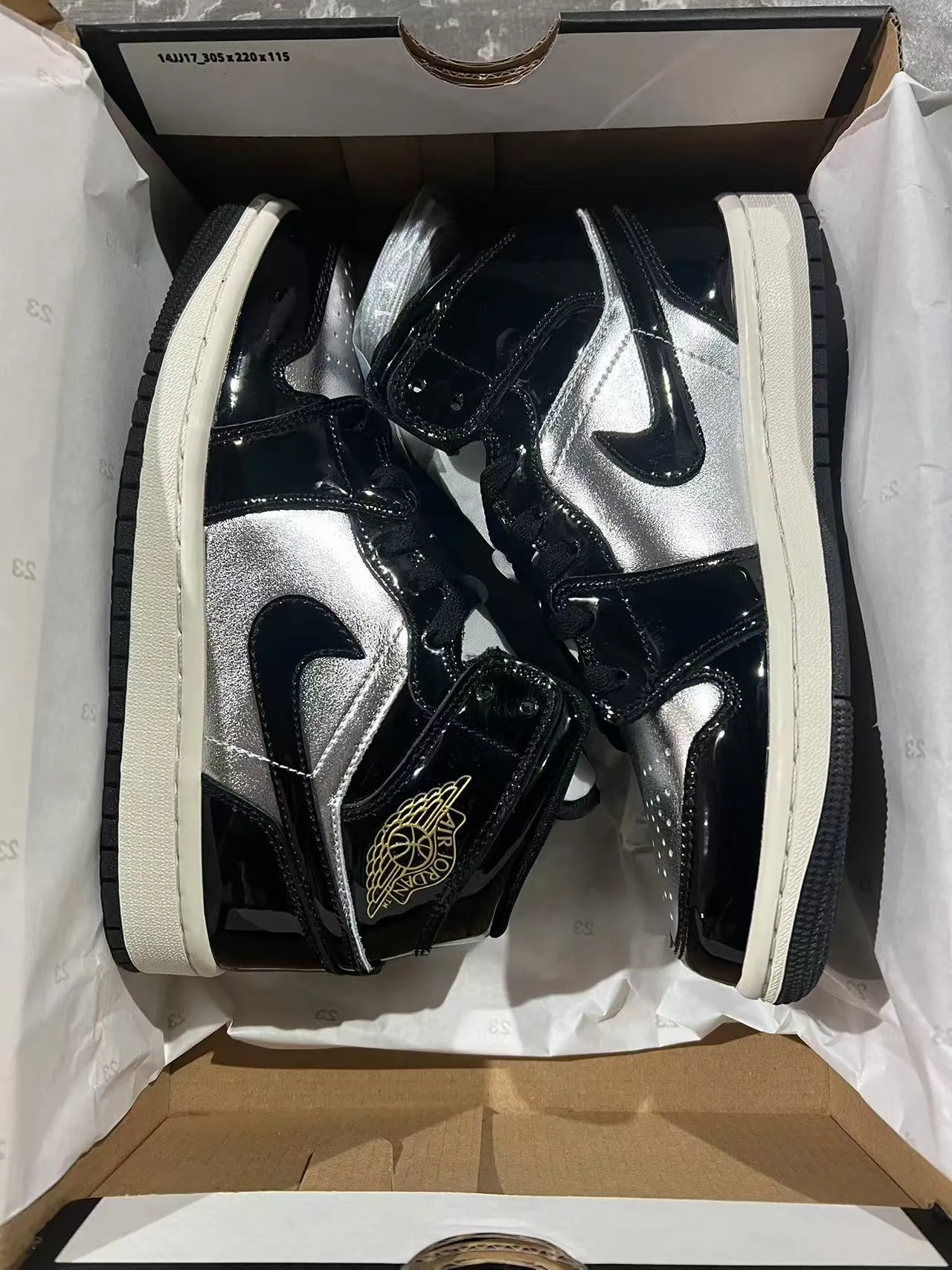 Air Jordan Chaussures de Basketball Noir Argenté Hautes Brillantes Cuir Patent 9