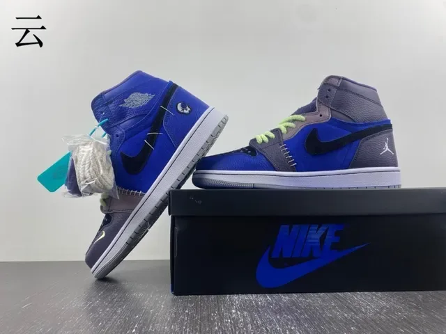 Air Jordan Blue Gray High-Top Patchwork Upper Basketball Shoes 4