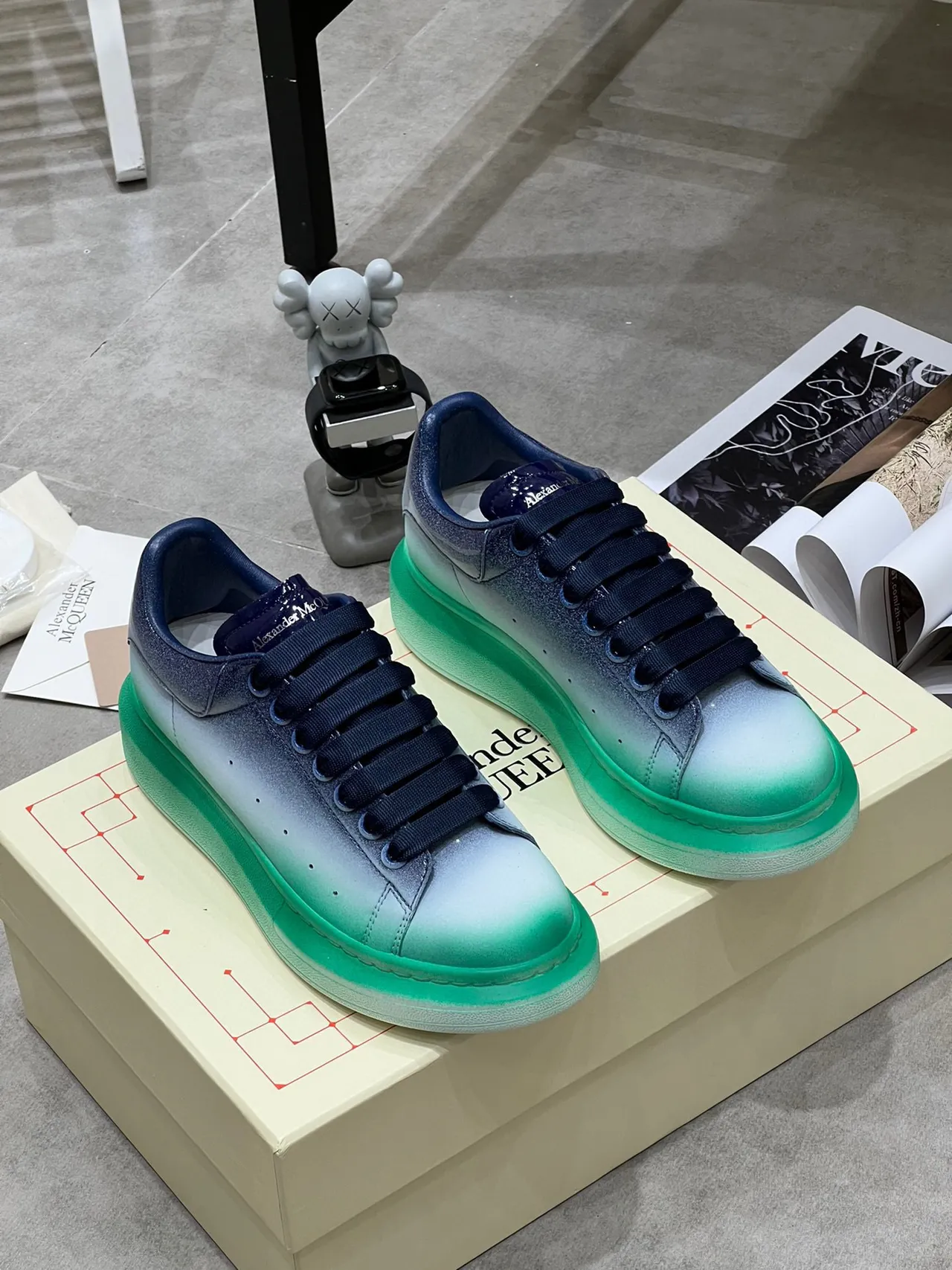 Alexander McQueen Blue Green Gradient Ombre Upper Oversized Platform Sole Lifestyle Sneakers 4