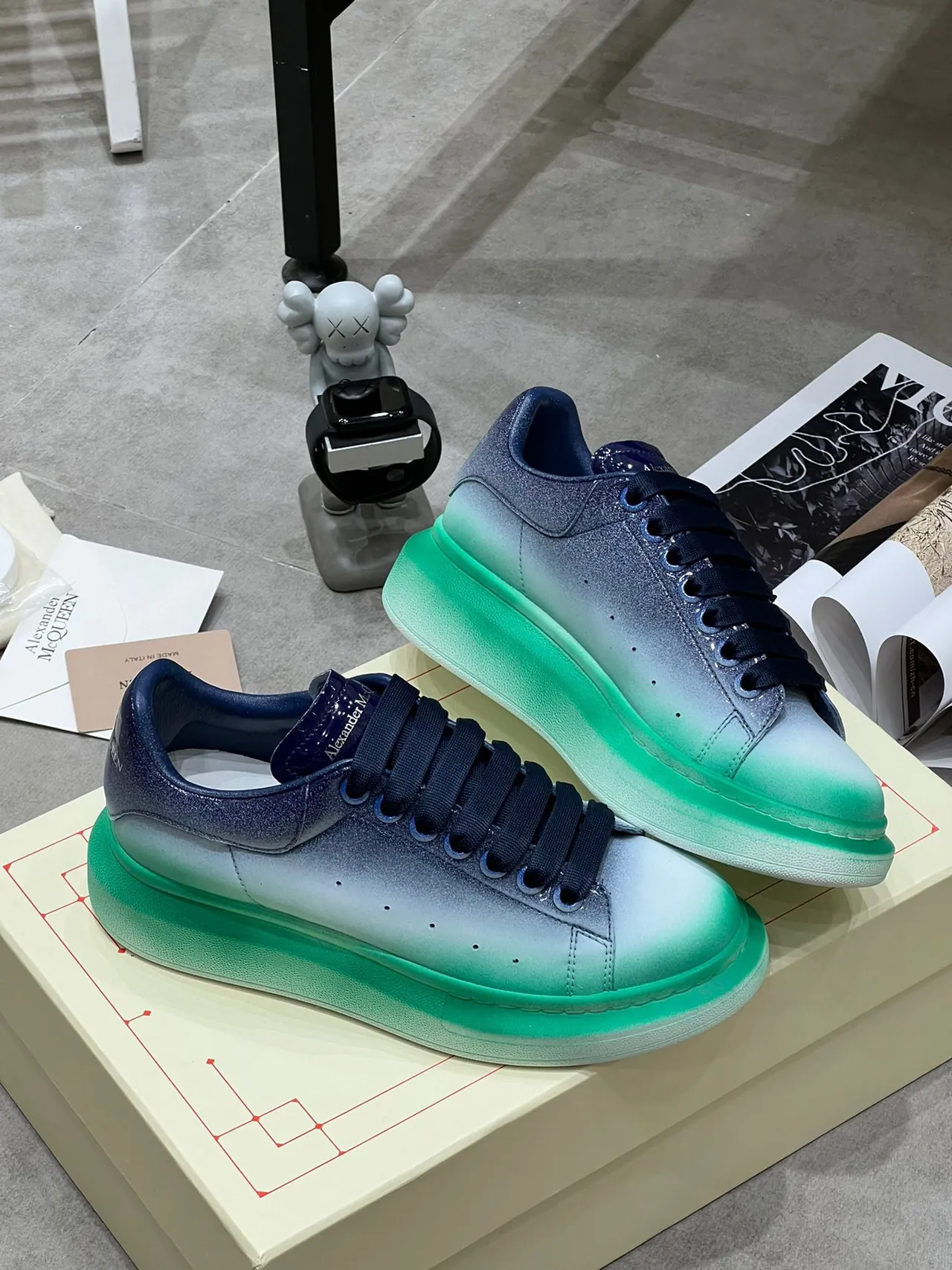 Alexander McQueen Blue Green Gradient Ombre Upper Oversized Platform Sole Lifestyle Sneakers 5