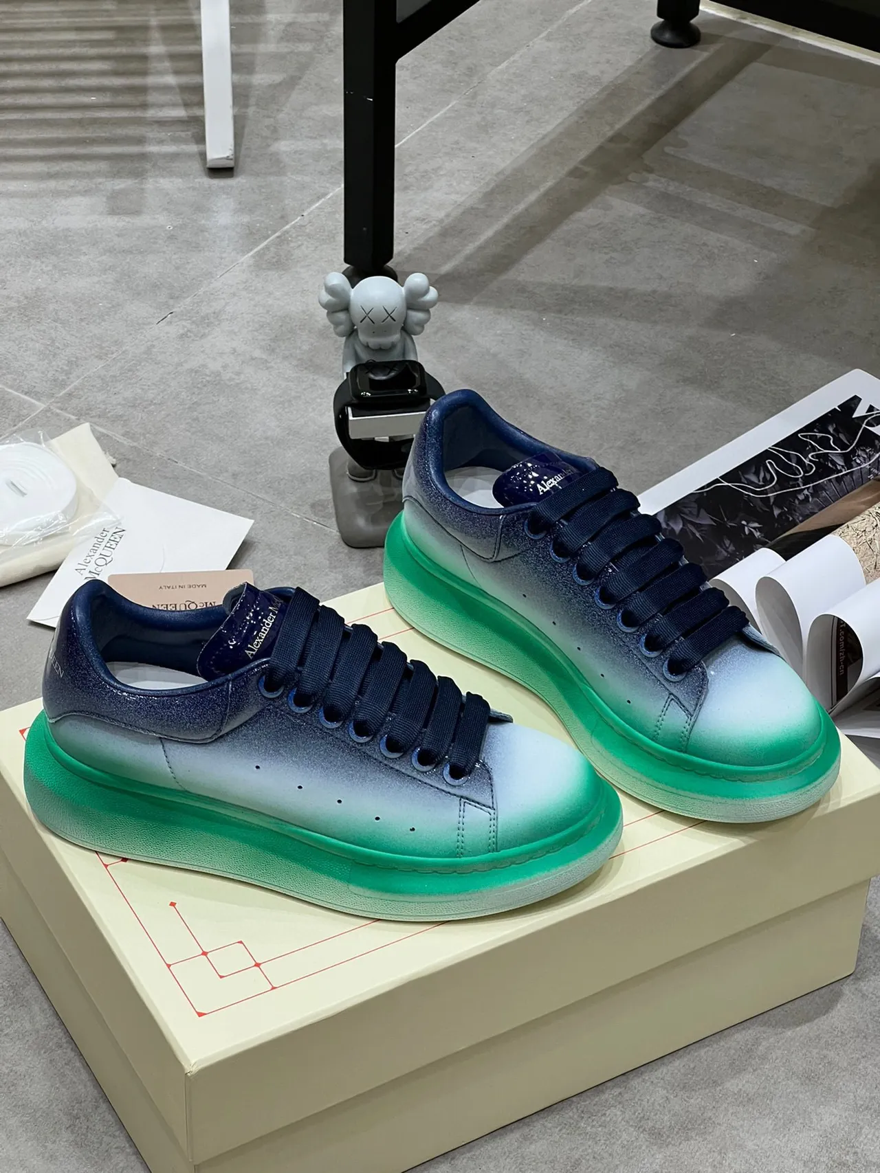 Alexander McQueen Blue Green Gradient Ombre Upper Oversized Platform Sole Lifestyle Sneakers 7