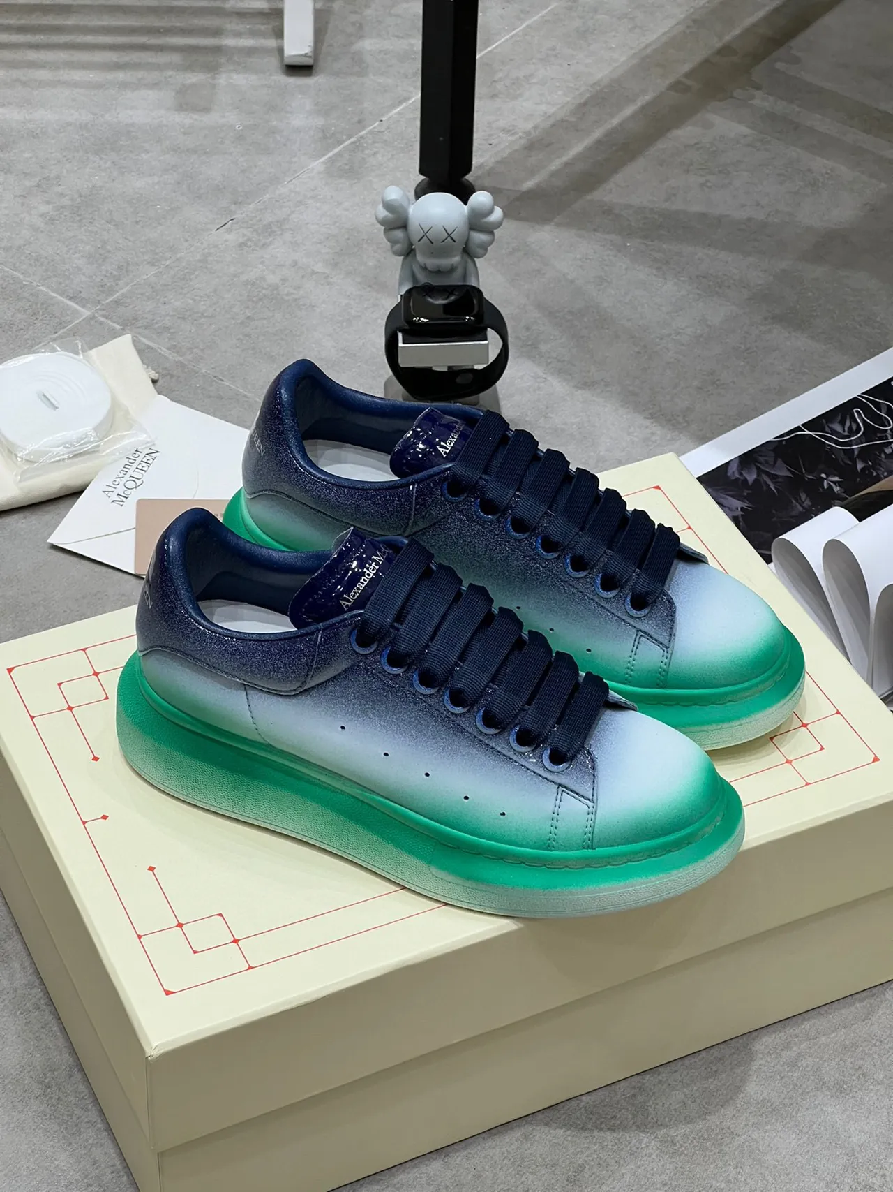 Alexander McQueen Blue Green Gradient Ombre Upper Oversized Platform Sole Lifestyle Sneakers 9