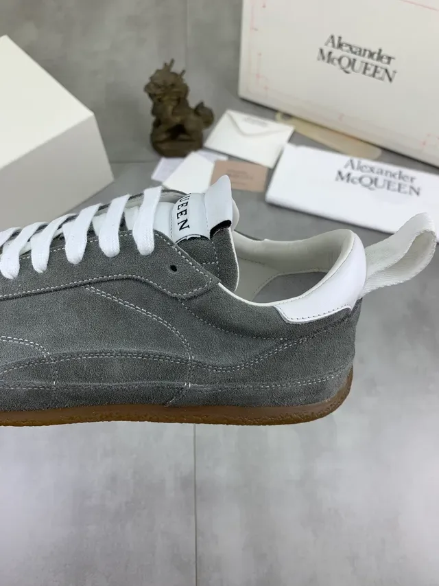 Alexander McQueen Gray Suede White Lace Lifestyle Sneaker 4