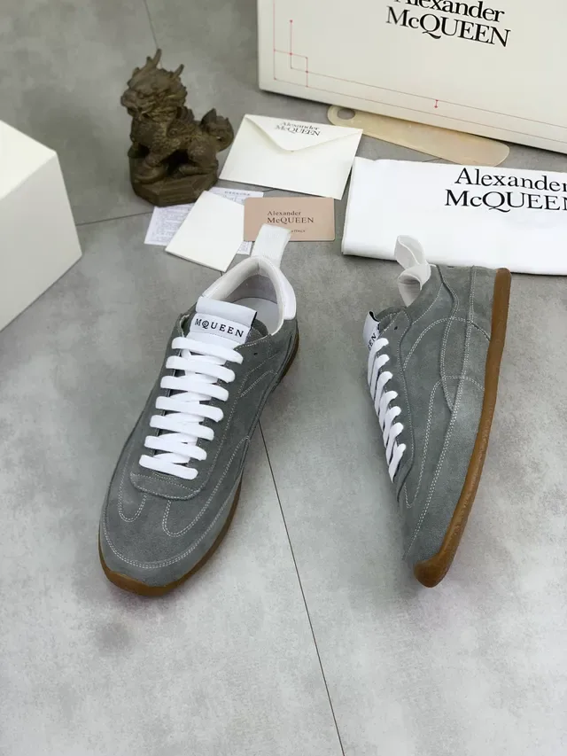 Alexander McQueen Gray Suede White Lace Lifestyle Sneaker 5