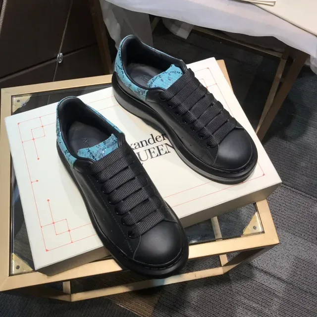 Alexander McQueen 黑色蓝色皮革平台oversized运动鞋 7