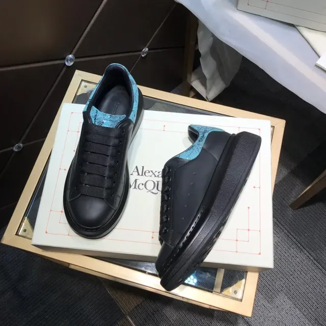 Alexander McQueen 黑色蓝色皮革平台oversized运动鞋 8