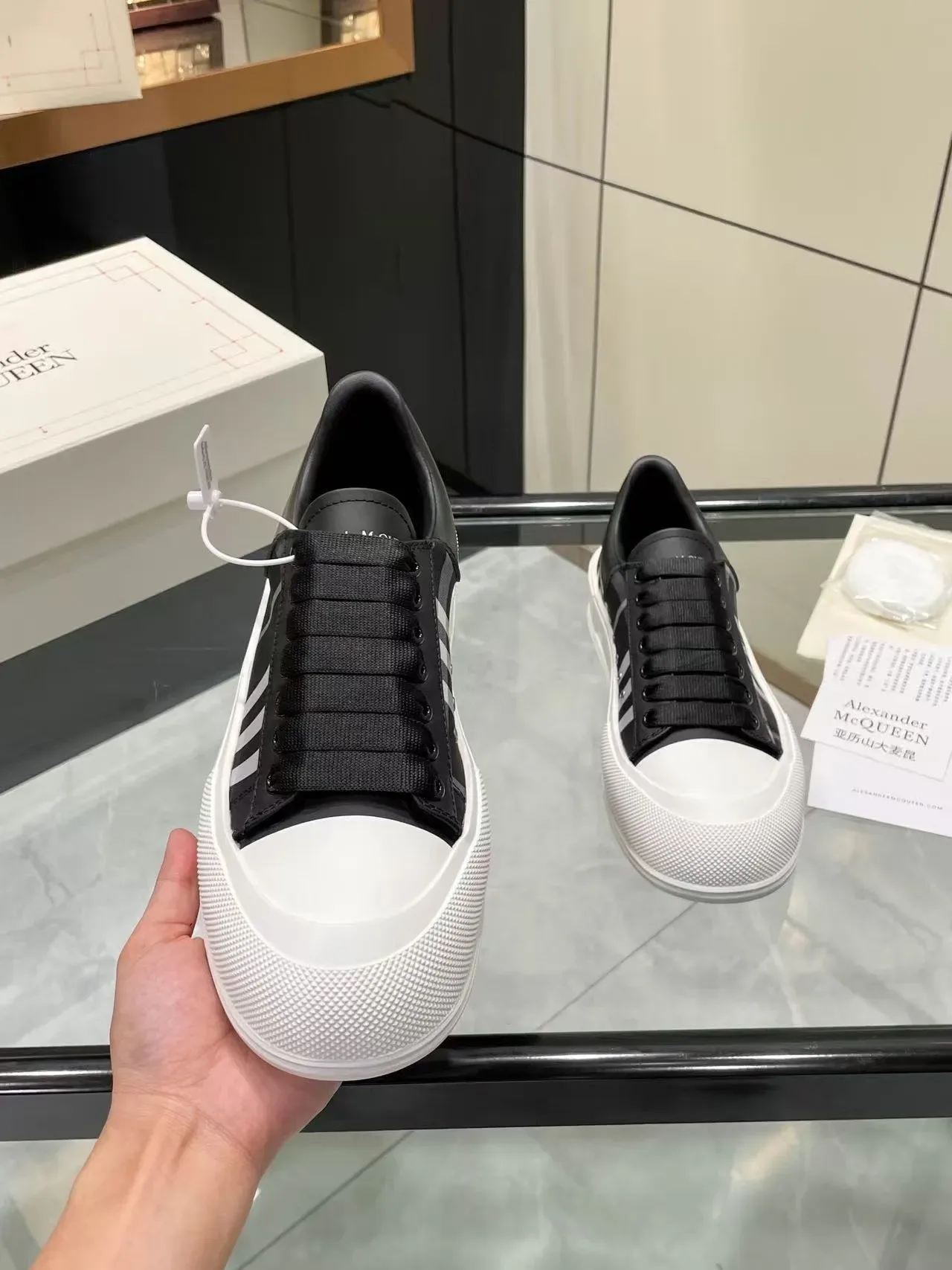 Alexander McQueen Oversized Sneaker Black Gray Plaid White Platform Lifestyle Sneakers 2