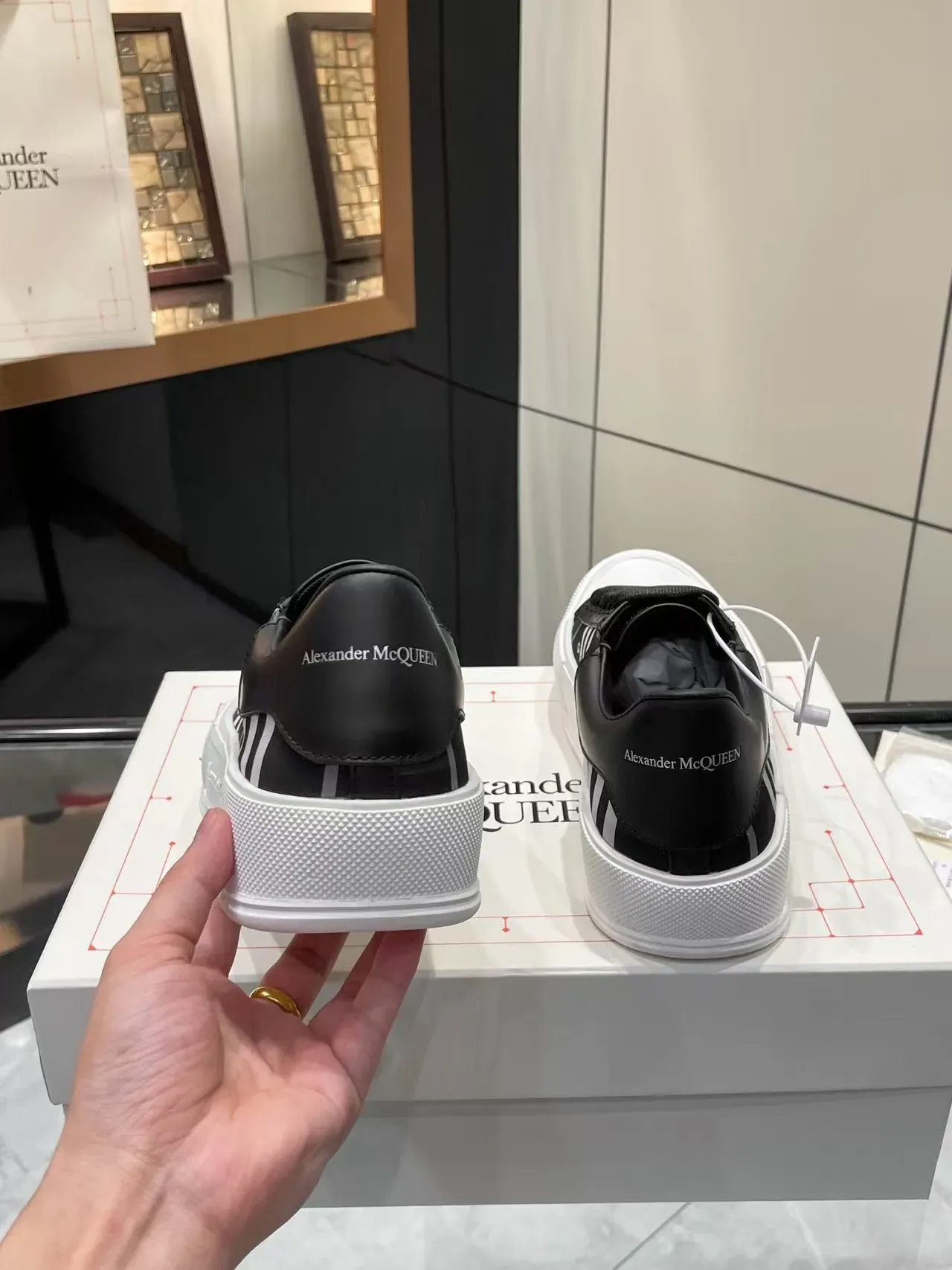 Alexander McQueen Oversized Sneaker Black Gray Plaid White Platform Lifestyle Sneakers 3
