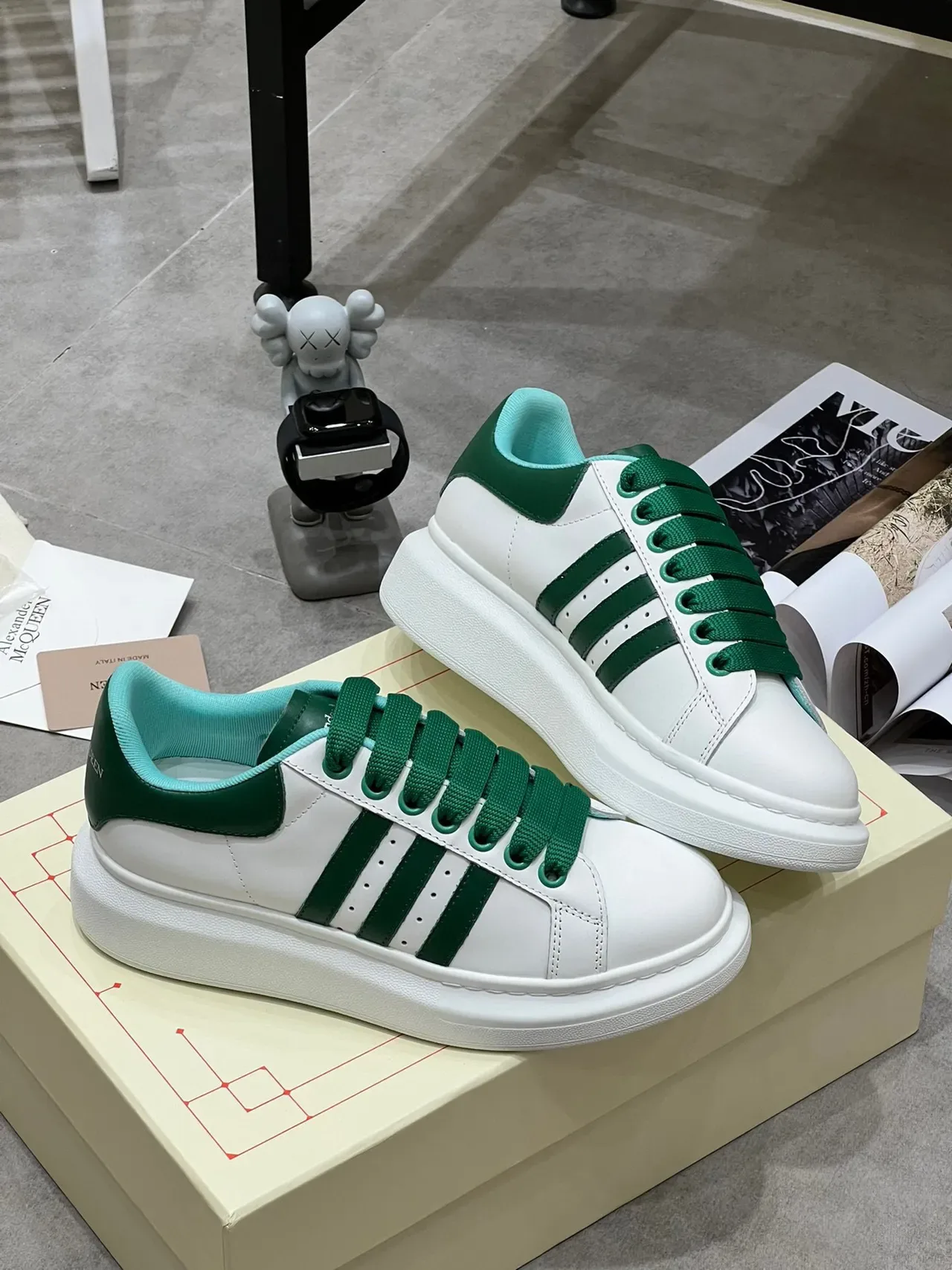 Alexander McQueen Oversized Sneaker White Green Triple Stripe Lifestyle Sneakers 2