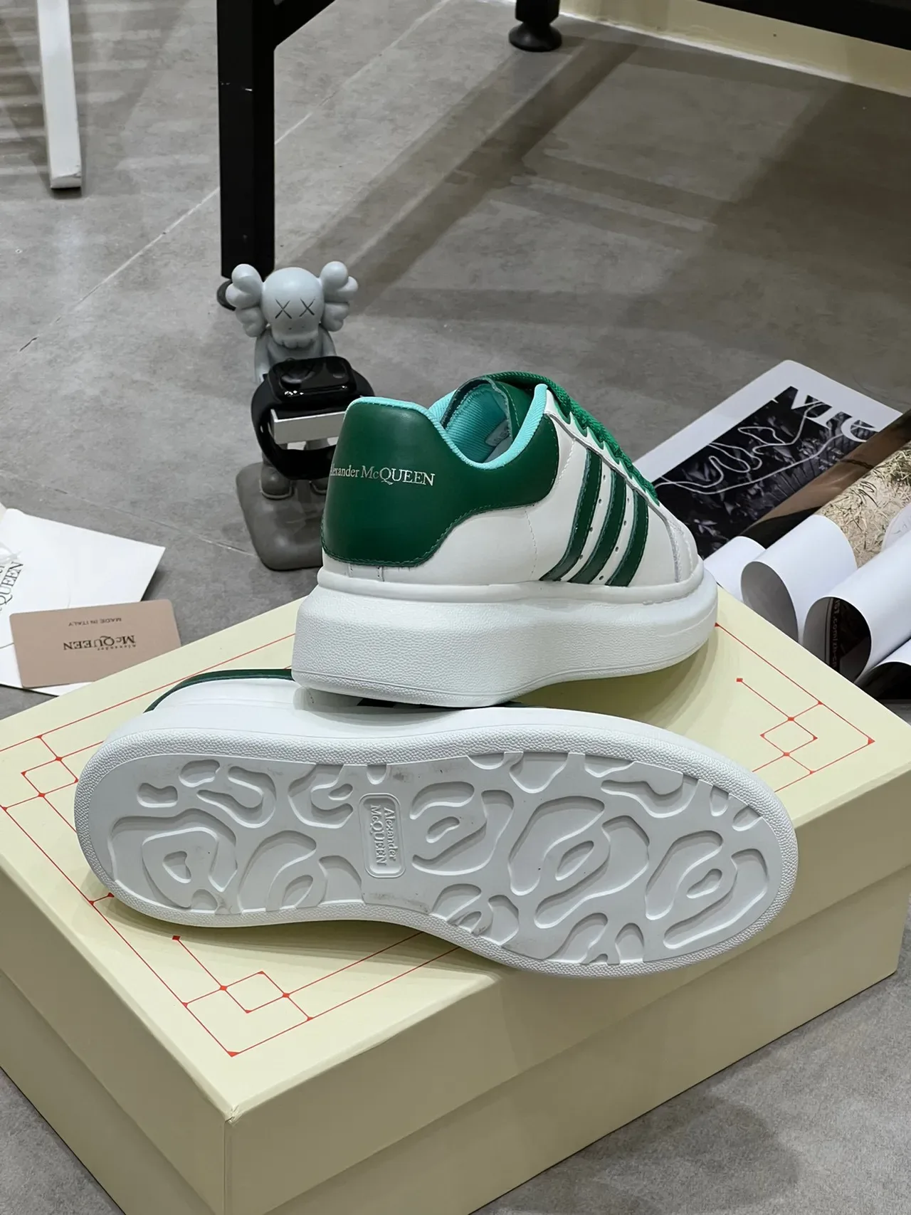 Alexander McQueen Oversized Sneaker White Green Triple Stripe Lifestyle Sneakers 3