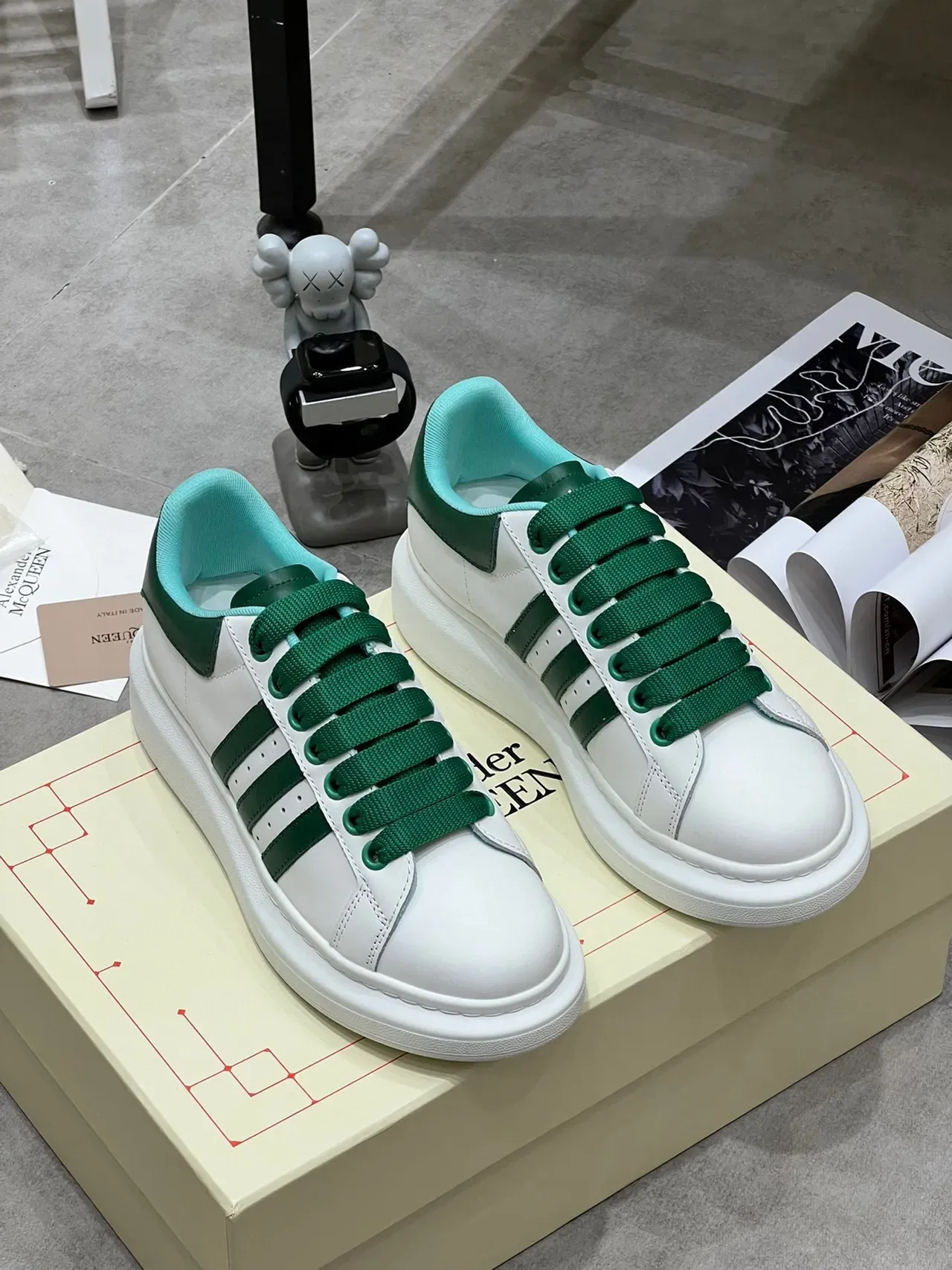 Alexander McQueen Oversized Sneaker White Green Triple Stripe Lifestyle Sneakers 4