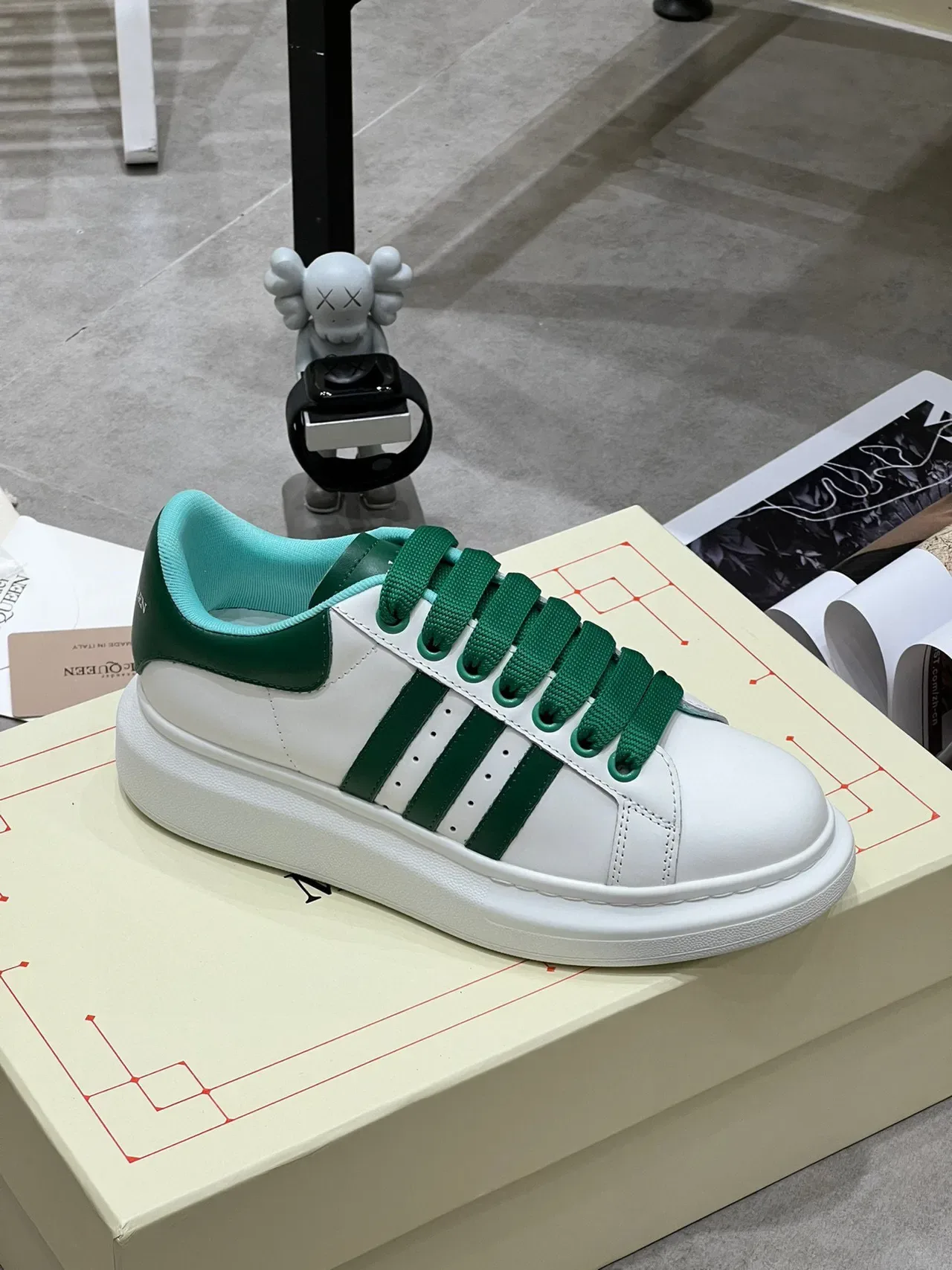 Alexander McQueen Oversized Sneaker White Green Triple Stripe Lifestyle Sneakers 5