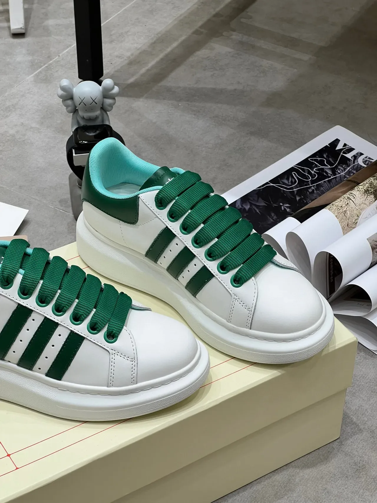 Alexander McQueen Oversized Sneaker White Green Triple Stripe Lifestyle Sneakers 6