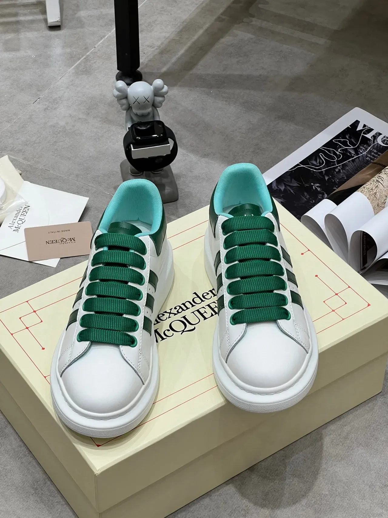 Alexander McQueen Oversized Sneaker White Green Triple Stripe Lifestyle Sneakers 8