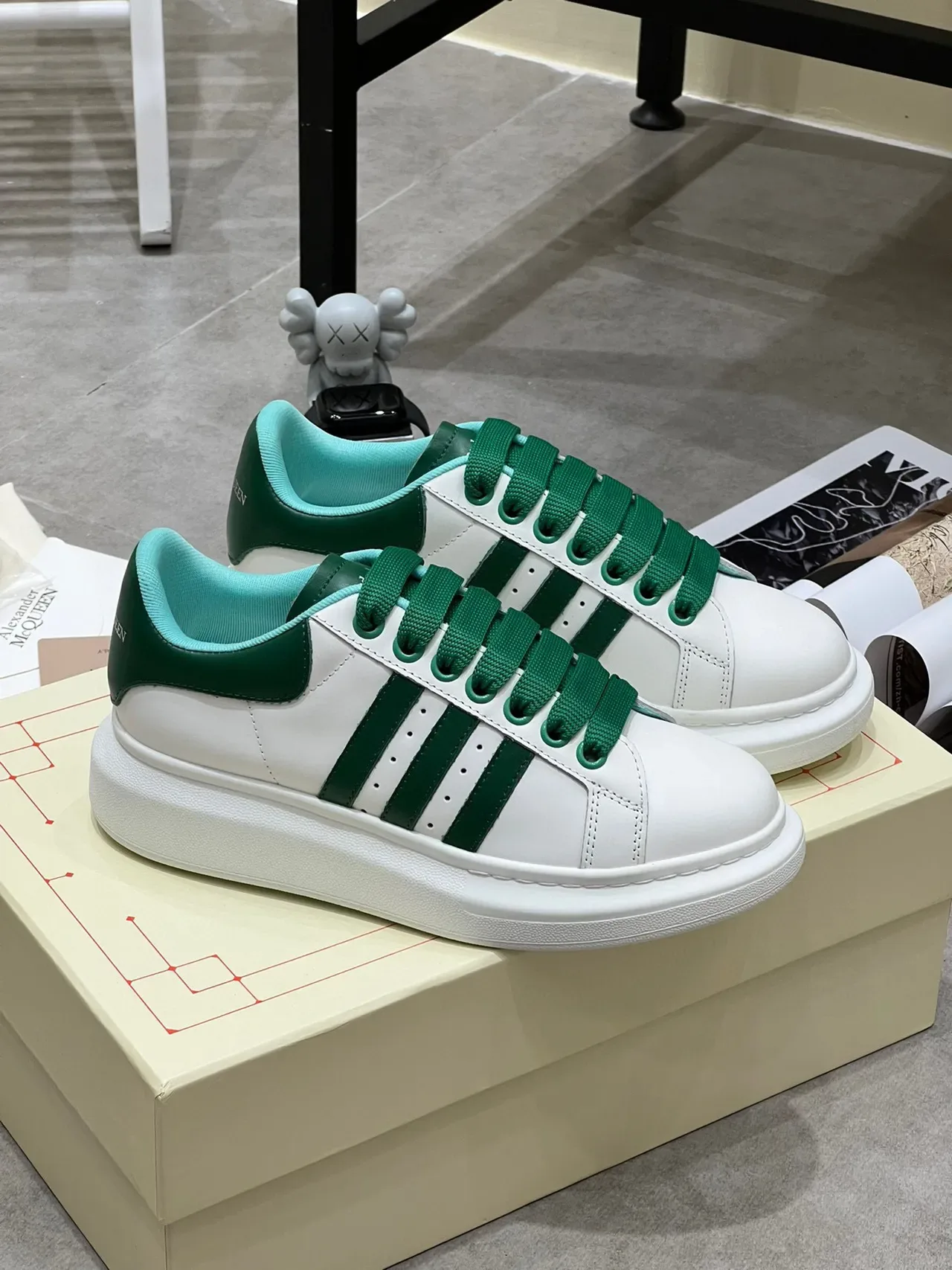 Alexander McQueen Oversized Sneaker White Green Triple Stripe Lifestyle Sneakers 9