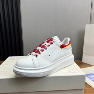 Alexander McQueen 白红拼色厚底渐变缎面鞋带休闲运动鞋