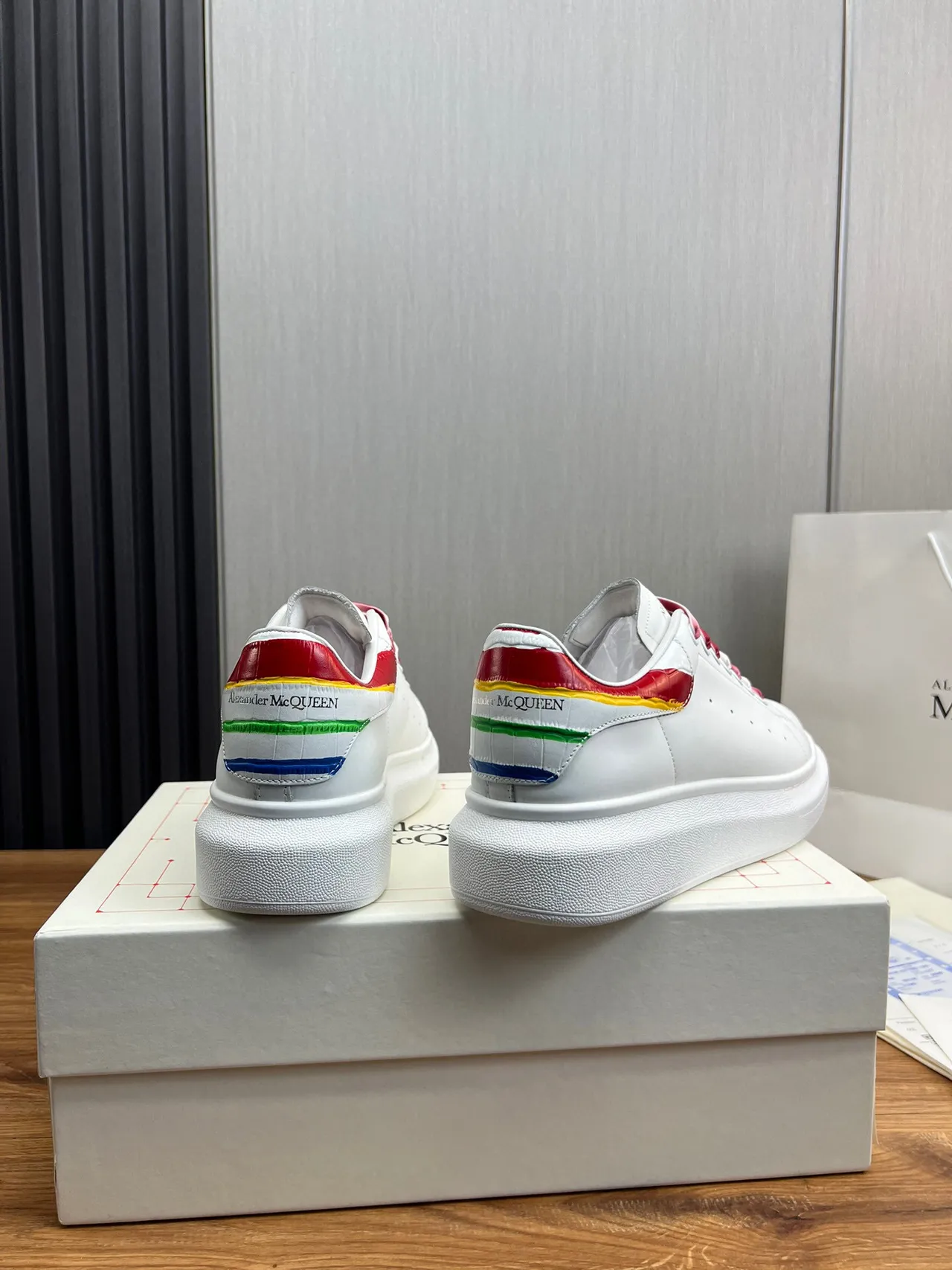 Alexander McQueen White Red Oversized Platform Sole Gradient Satin Laces Lifestyle Sneakers 5