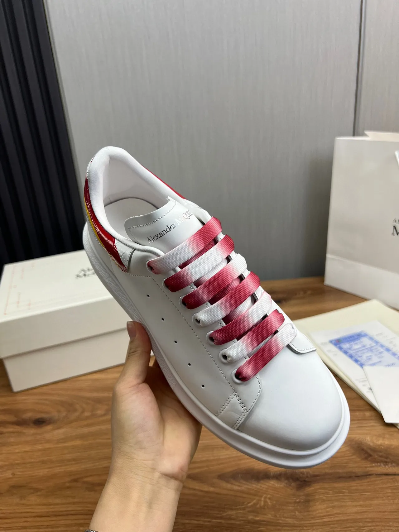 Alexander McQueen White Red Oversized Platform Sole Gradient Satin Laces Lifestyle Sneakers 6