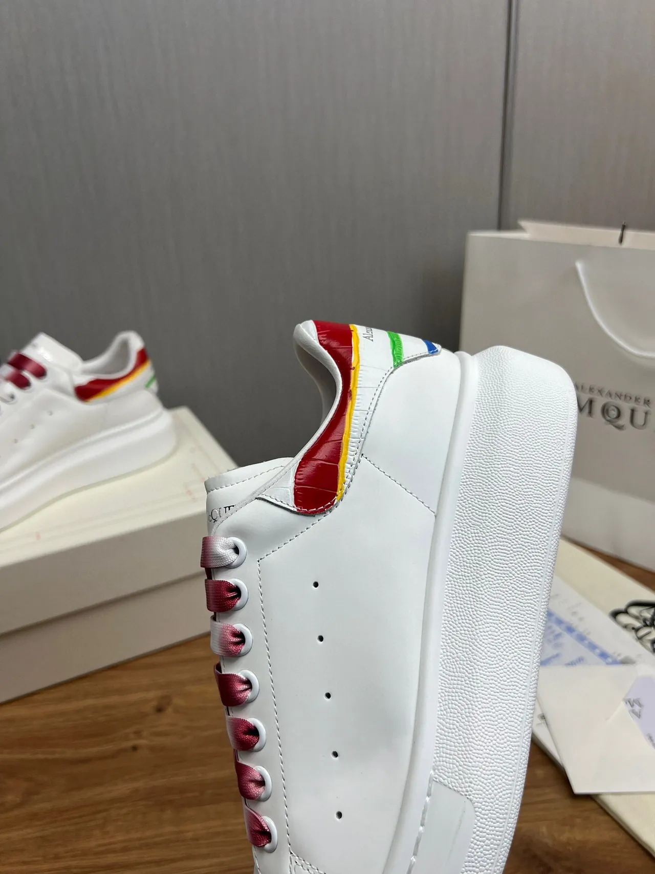 Alexander McQueen White Red Oversized Platform Sole Gradient Satin Laces Lifestyle Sneakers 7