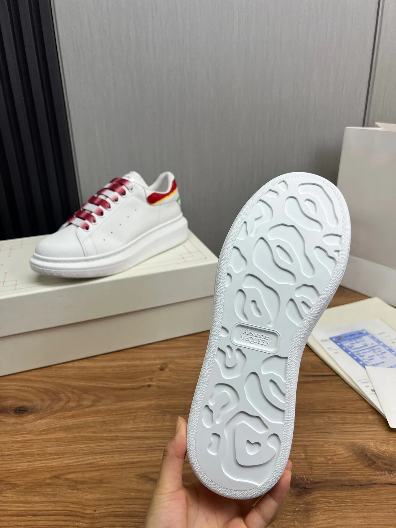 Alexander McQueen White Red Oversized Platform Sole Gradient Satin Laces Lifestyle Sneakers 8
