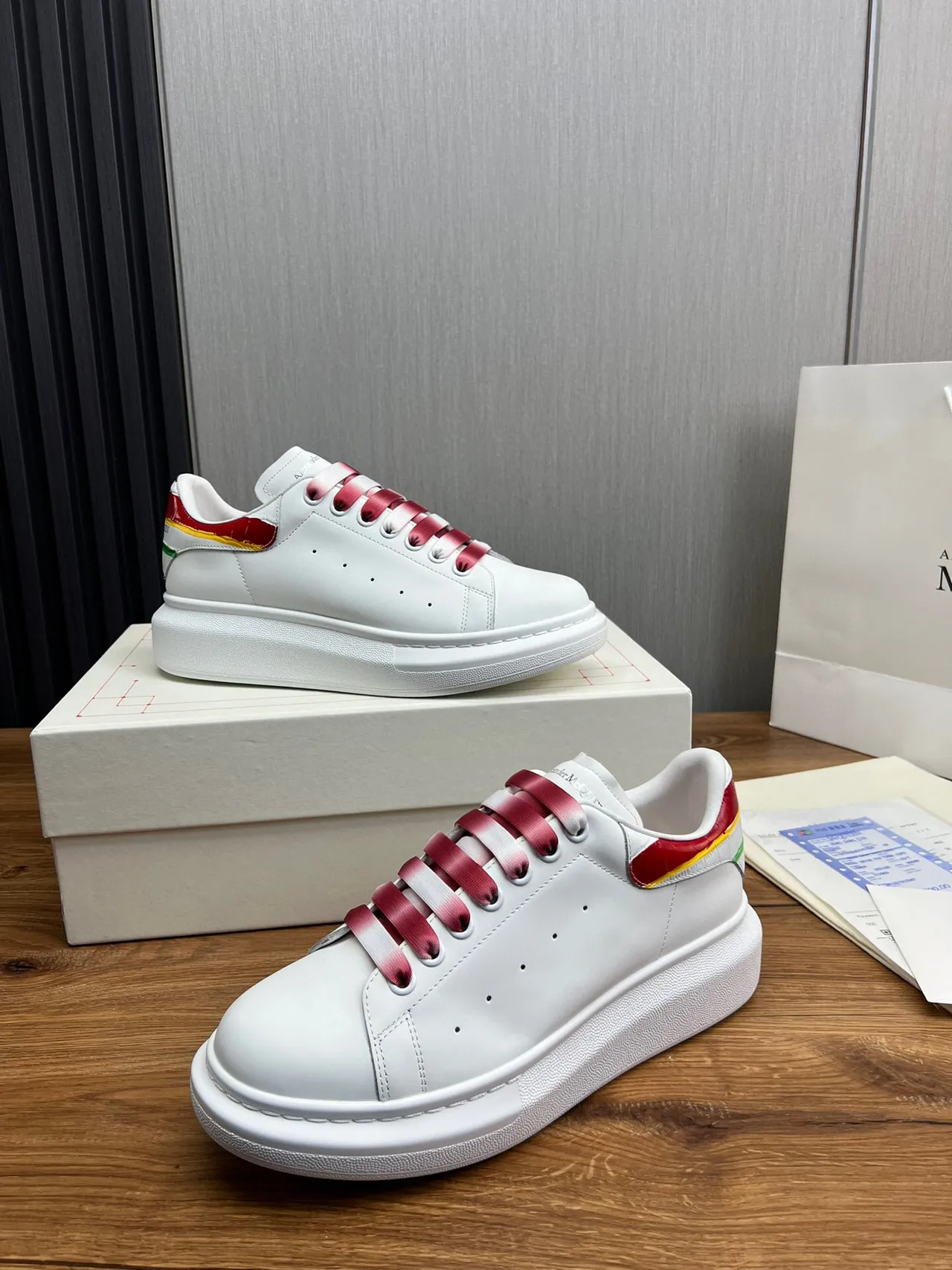 Alexander McQueen White Red Oversized Platform Sole Gradient Satin Laces Lifestyle Sneakers 9