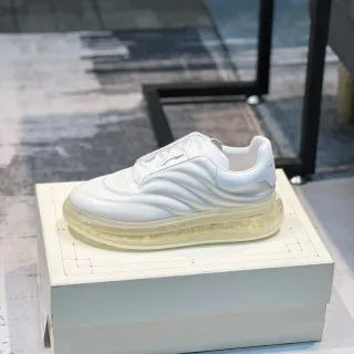 Alexander McQueen White Transparent Glossy Leather Upper Sculpted Wave Paneling Lifestyle Sneakers