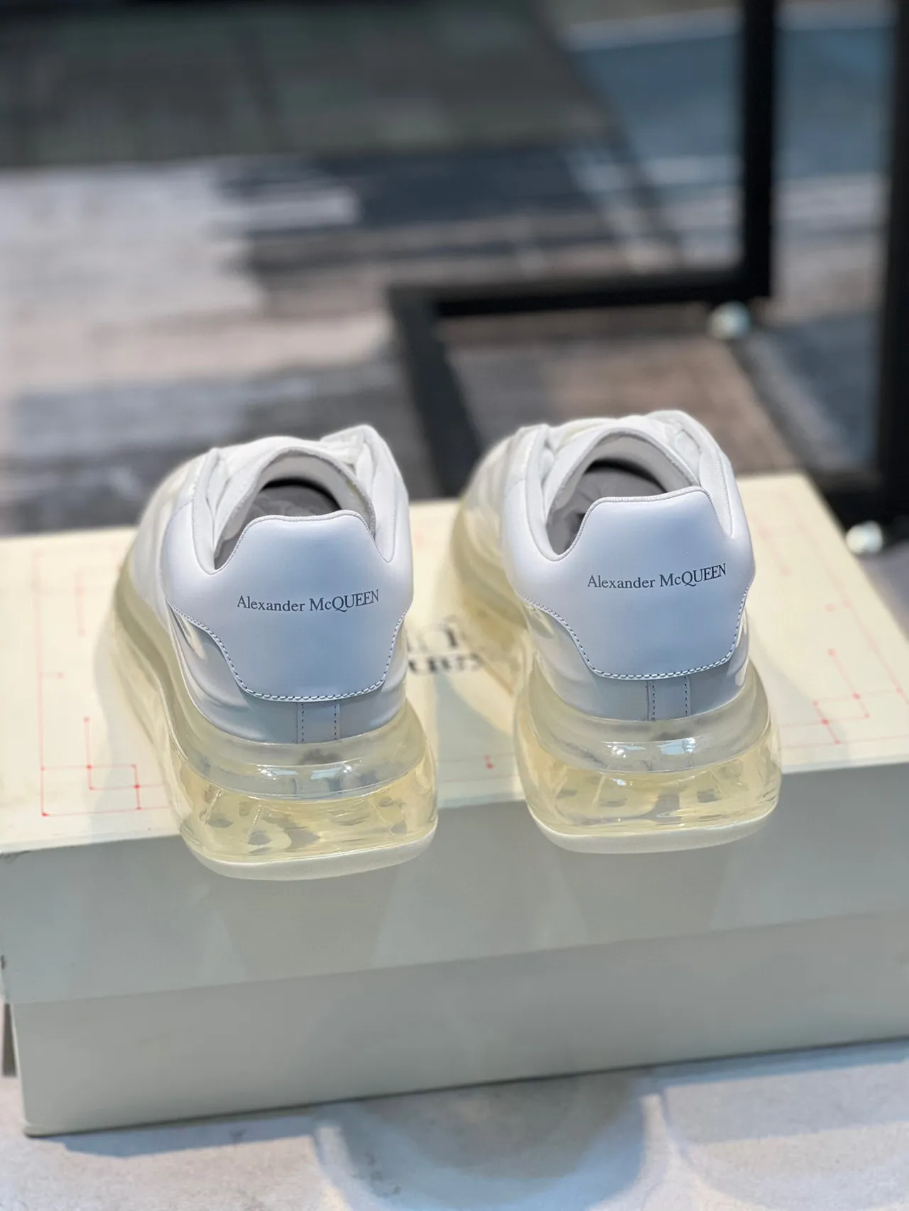 Alexander McQueen White Transparent Glossy Leather Upper Sculpted Wave Paneling Lifestyle Sneakers 2