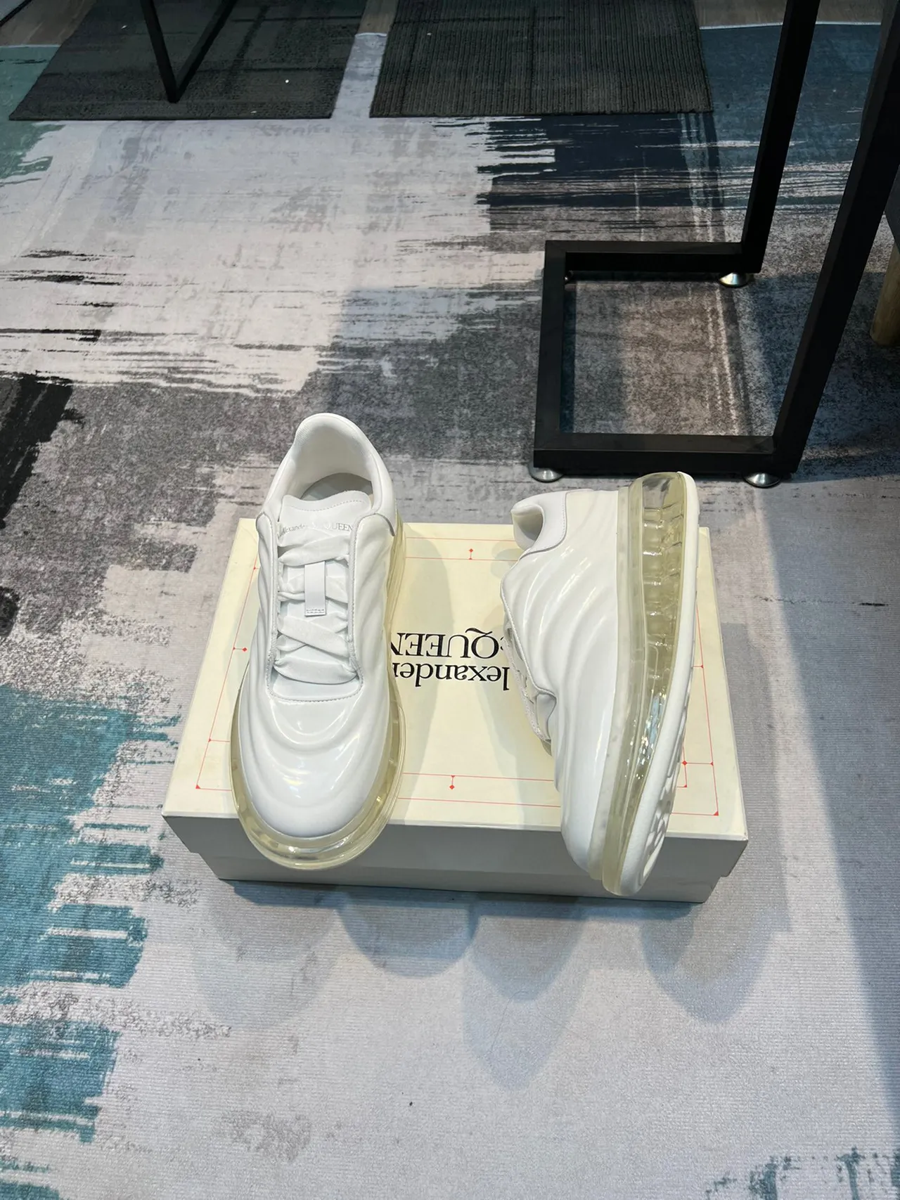 Alexander McQueen White Transparent Glossy Leather Upper Sculpted Wave Paneling Lifestyle Sneakers 4