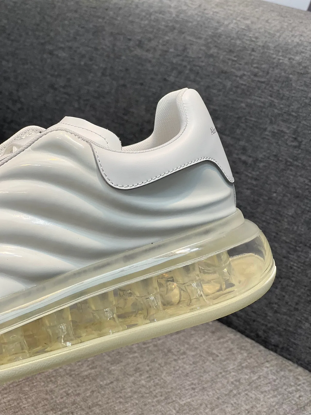 Alexander McQueen White Transparent Glossy Leather Upper Sculpted Wave Paneling Lifestyle Sneakers 7