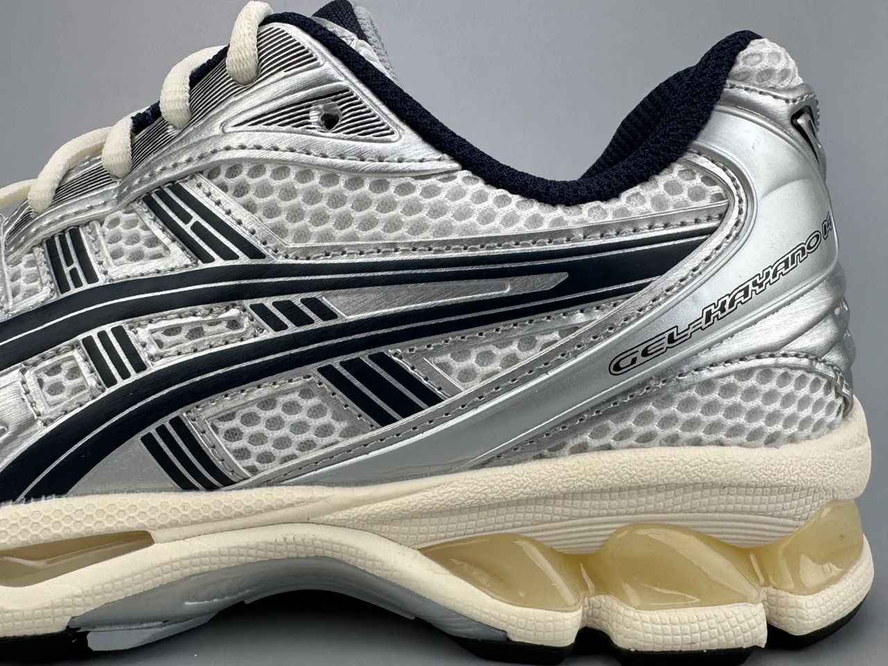 ASICS Gel-Kayano Silver and Navy Running Shoes 5