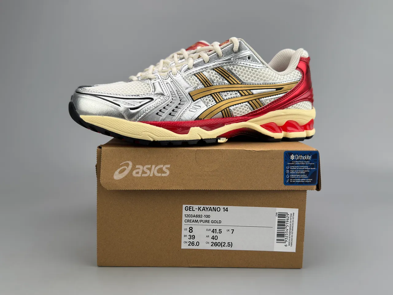 ASICS Gel-Kayano Silver White Red Gold Running Shoes 2