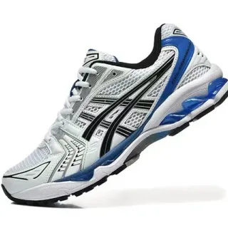 ASICS 白蓝工程网面鞋面 黑虎纹条纹覆盖 跑鞋