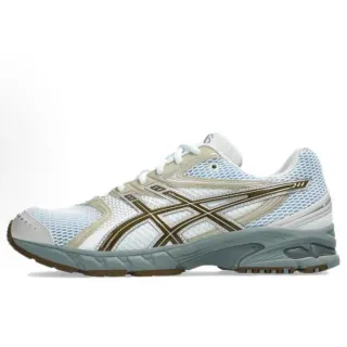 ASICS أحذية الجري بالأبيض والبني مع الطبقة الشبكية نمط خطوط النمر و branding