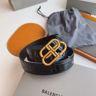 Balenciaga BB Belt কালো সোনা কুমির এমবসড পালিশড বাকেল চামড়ার বেল্ট