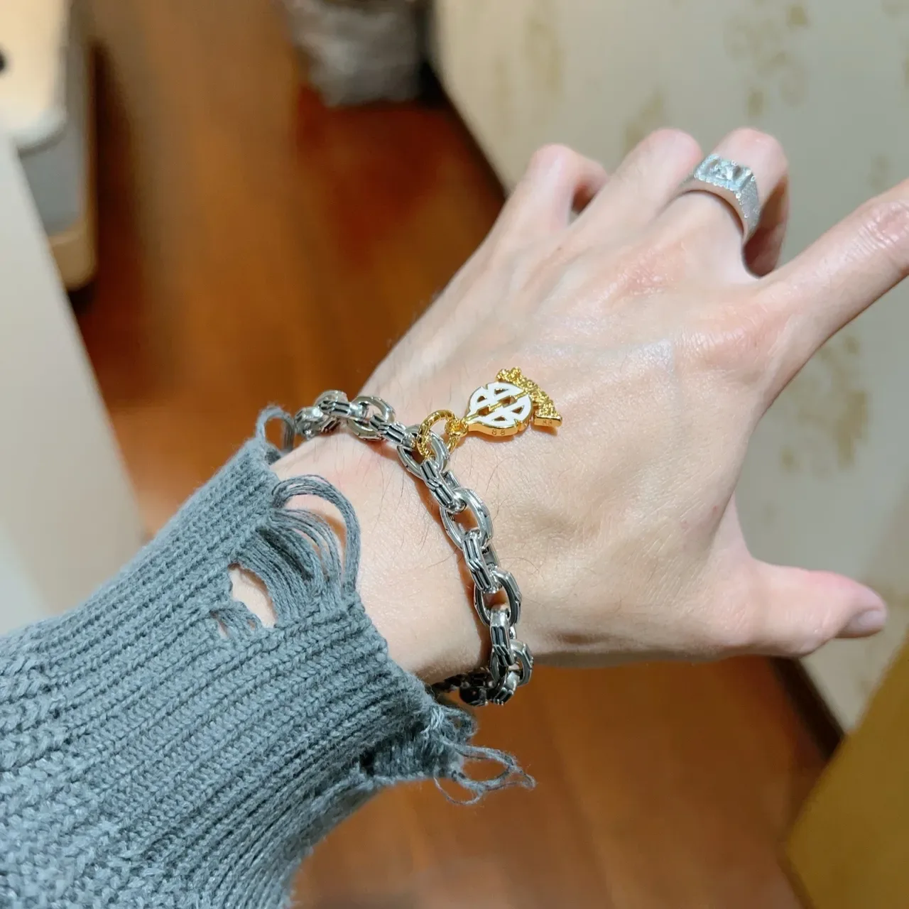 Balenciaga BB Charm Two-Tone Chain Bracelet 3