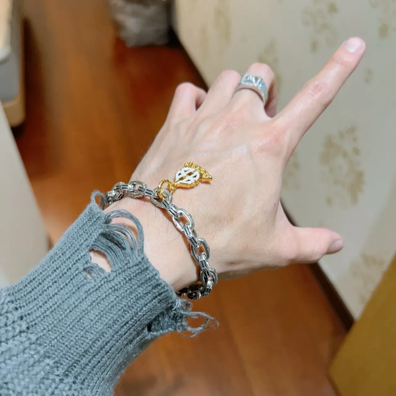 Balenciaga BB Charm Two-Tone Chain Bracelet 6