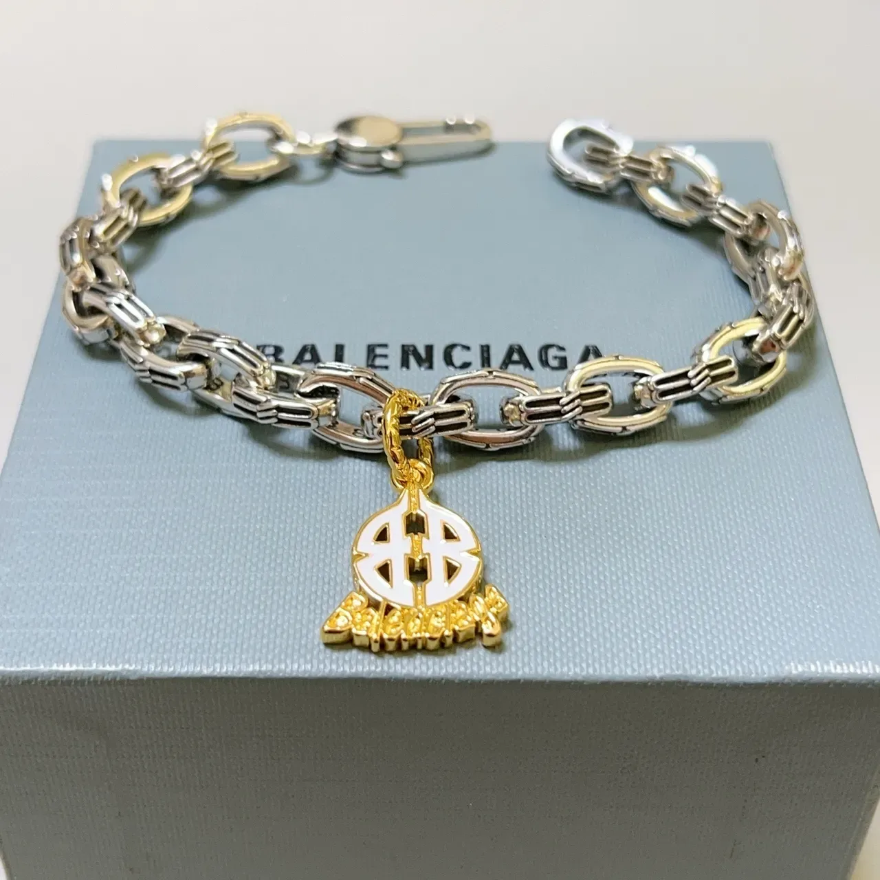 Balenciaga BB Charm Two-Tone Chain Bracelet 8